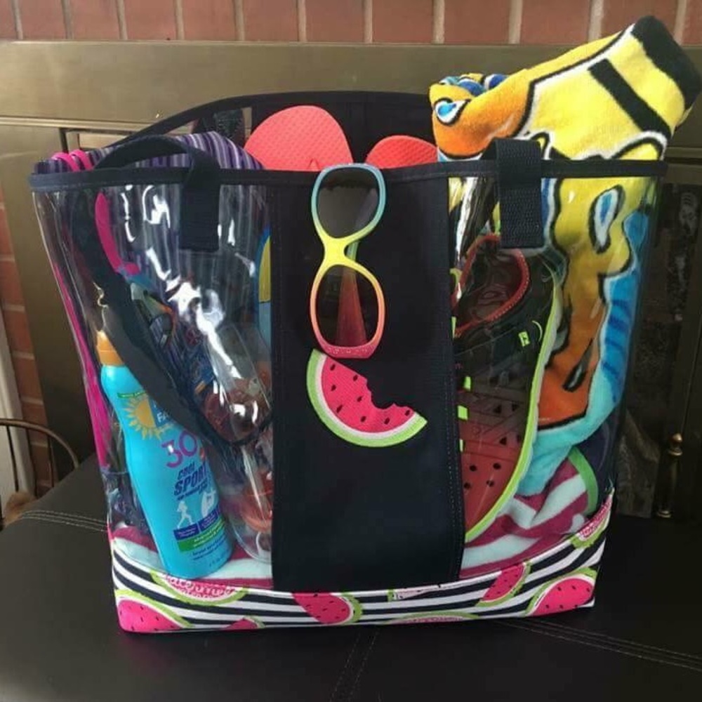 In the clear TOTE (watermelon cabana stripe)